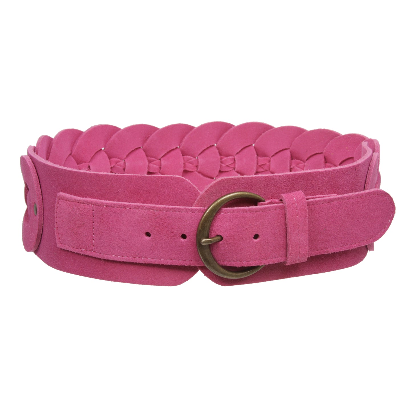 Women's 3" Wide Cow Suede Round Disc Braided Waist Belt with Round Buckle