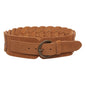 Women's 3" Wide Cow Suede Round Disc Braided Waist Belt with Round Buckle