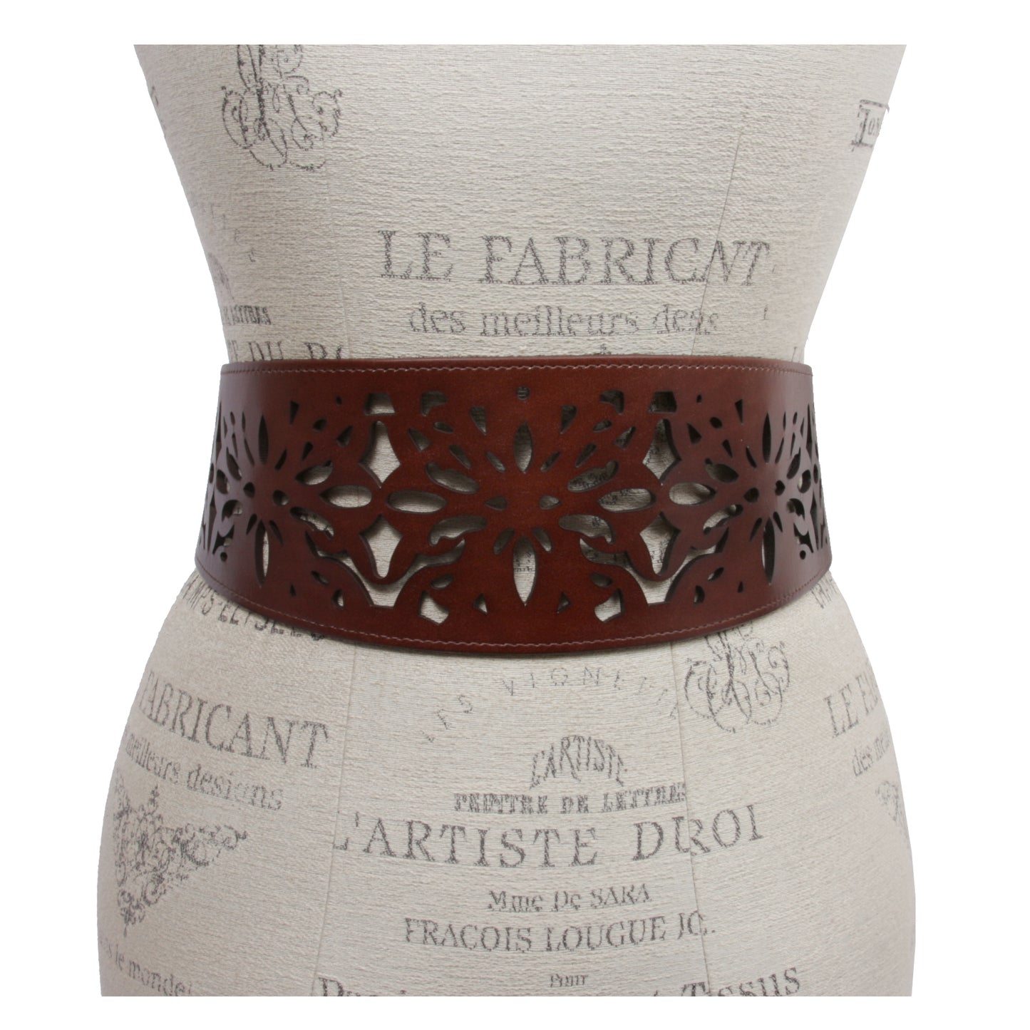 Leather Corset Belt with Floral Cutout - Lace-Up Front or Back Styling