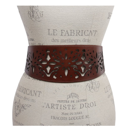 Leather Corset Belt with Floral Cutout - Lace-Up Front or Back Styling