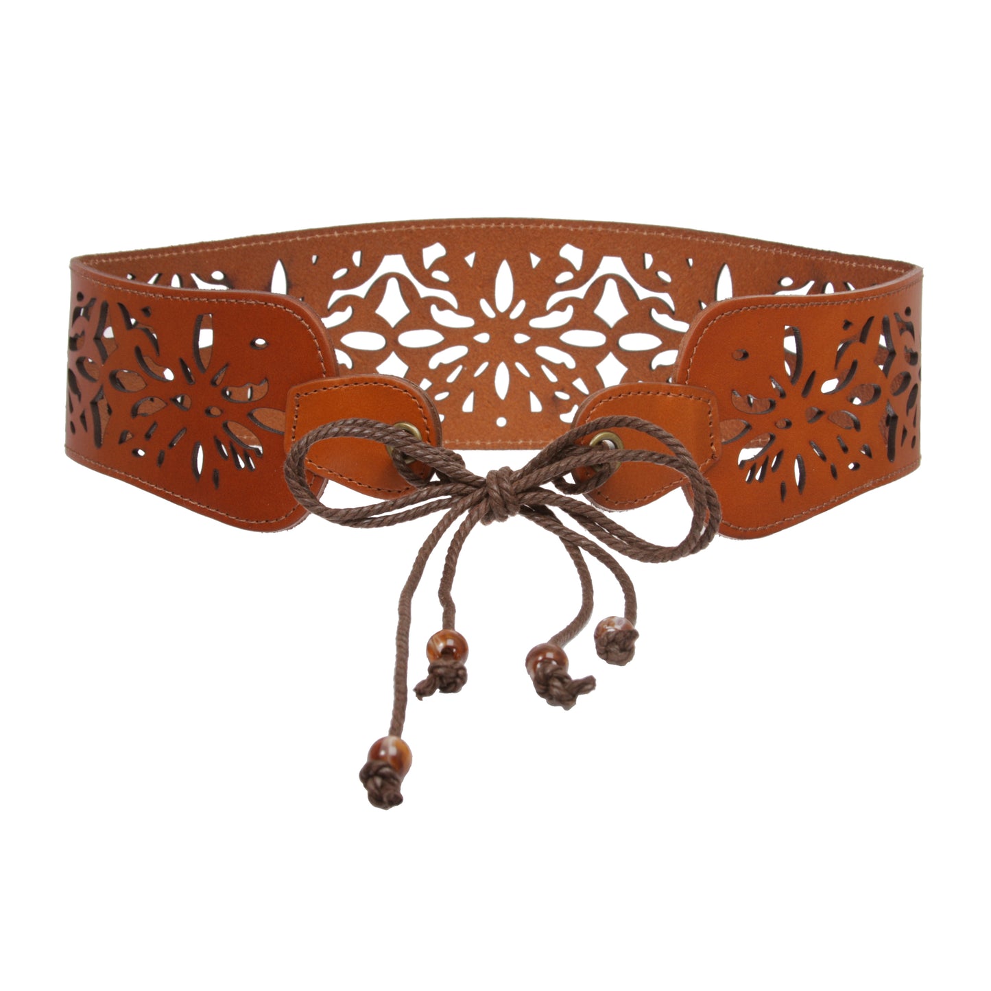 Leather Corset Belt with Floral Cutout - Lace-Up Front or Back Styling