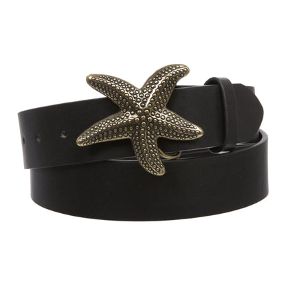 Unisex Starfish Buckle Snap-On Belt – 1.5" Wide, 19-Color Options