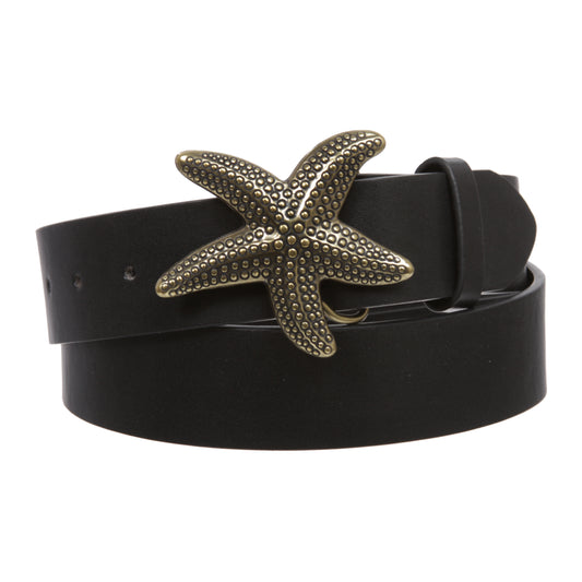 Unisex Starfish Buckle Snap-On Belt – 1.5" Wide, 19-Color Options
