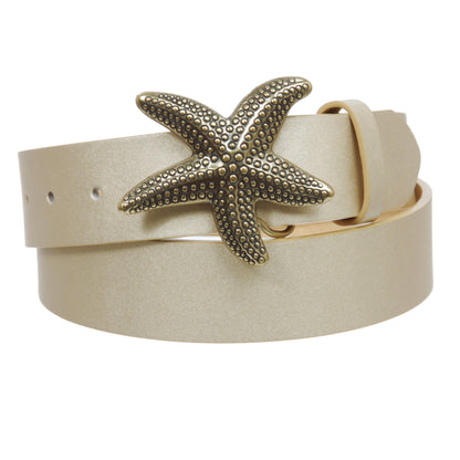 Unisex Starfish Buckle Snap-On Belt – 1.5" Wide, 19-Color Options