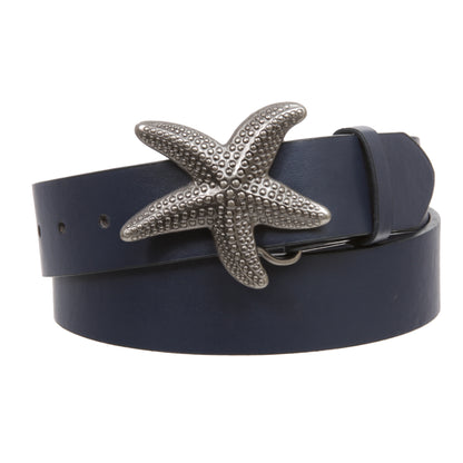 Unisex Starfish Buckle Snap-On Belt – 1.5" Wide, 19-Color Options
