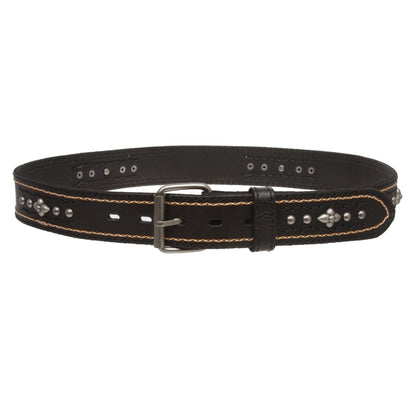 Full Grain Leather Studded Roller Buckle Belt - 1.5" Wide Snap-On