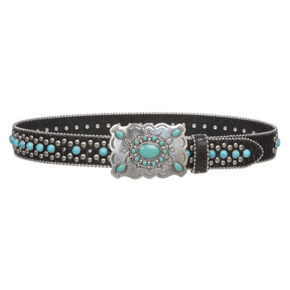 Western Concho Belt with Turquoise Stones and Removable Buckle - 1 1/2" Wide