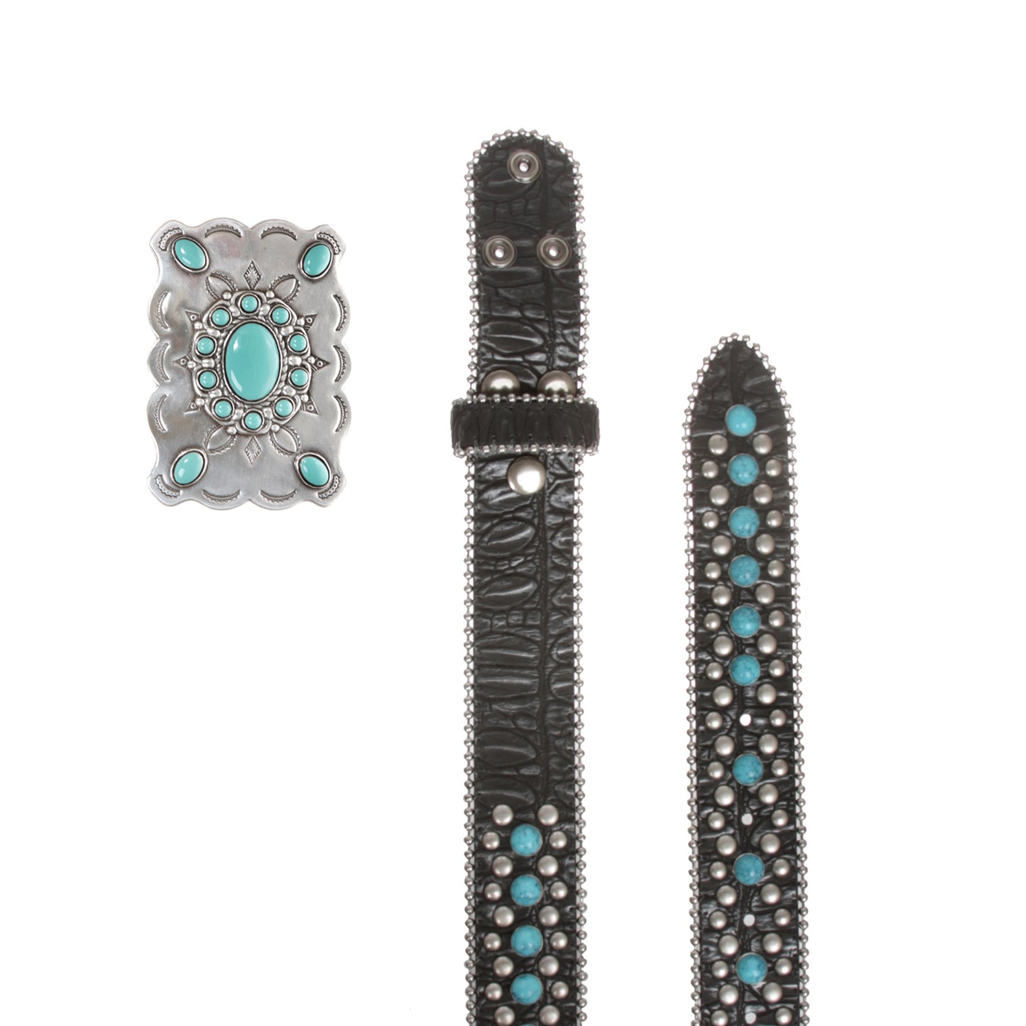 Western Concho Belt with Turquoise Stones and Removable Buckle - 1 1/2" Wide