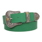Western Floral Buckle Faux Leather Belt - 1 1/2" Wide, Two-Tone Silver & Gold Buckle Set