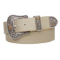 Western Floral Buckle Faux Leather Belt - 1 1/2" Wide, Two-Tone Silver & Gold Buckle Set