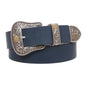 Western Floral Buckle Faux Leather Belt - 1 1/2" Wide, Two-Tone Silver & Gold Buckle Set