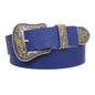 Western Floral Buckle Faux Leather Belt - 1 1/2" Wide, Two-Tone Silver & Gold Buckle Set