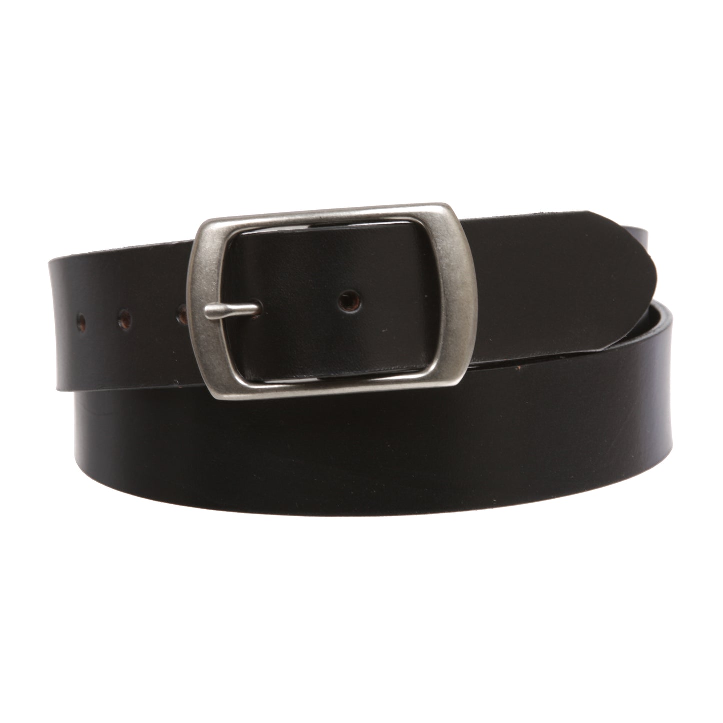 100% Leather Casual Belt with Center Bar Oval Buckle - Snap-On, 1.5" Wide, Big & Tall