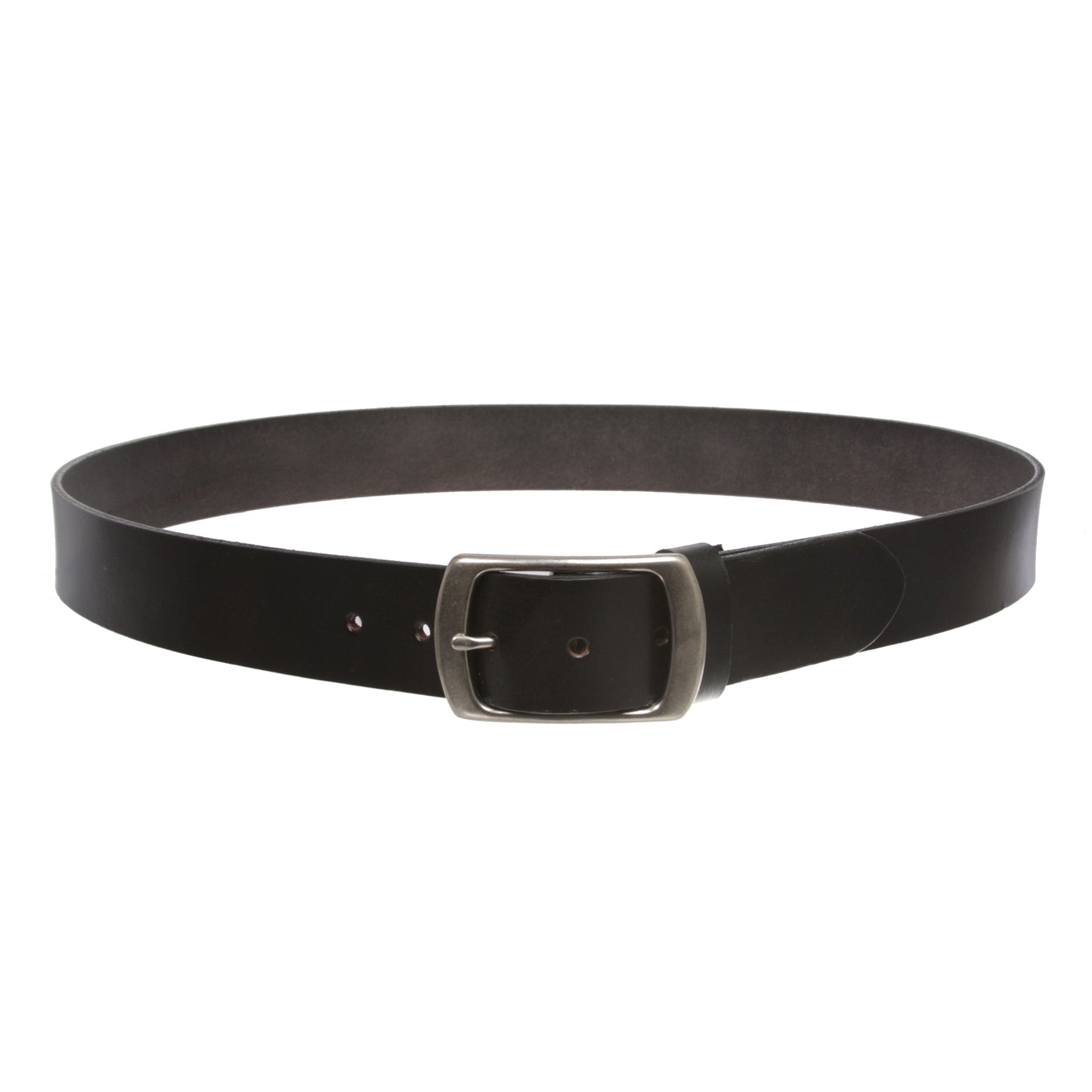 100% Leather Casual Belt with Center Bar Oval Buckle - Snap-On, 1.5" Wide, Big & Tall