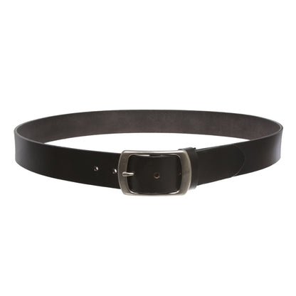 100% Leather Casual Belt with Center Bar Oval Buckle - Snap-On, 1.5" Wide, Big & Tall