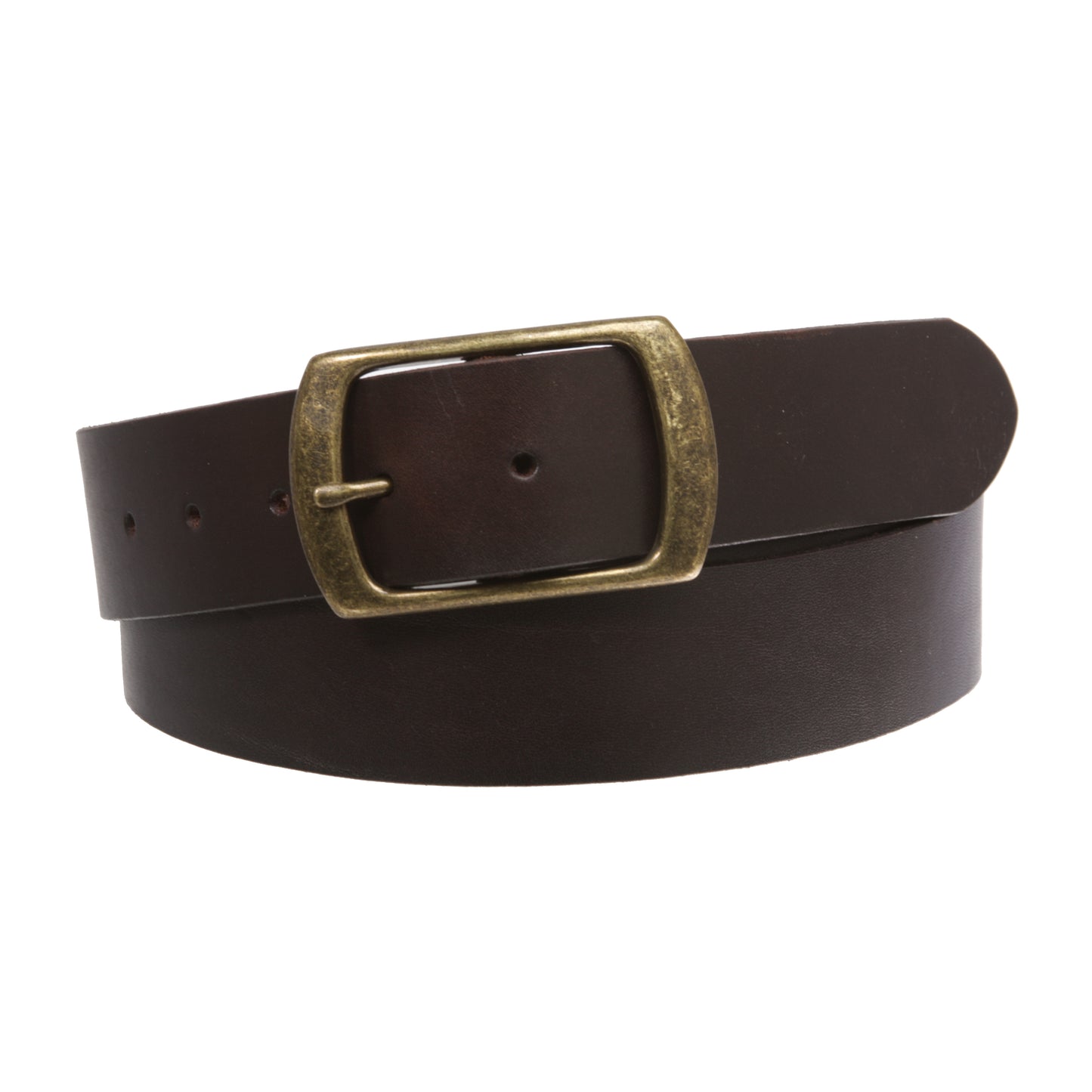 100% Leather Casual Belt with Center Bar Oval Buckle - Snap-On, 1.5" Wide, Big & Tall