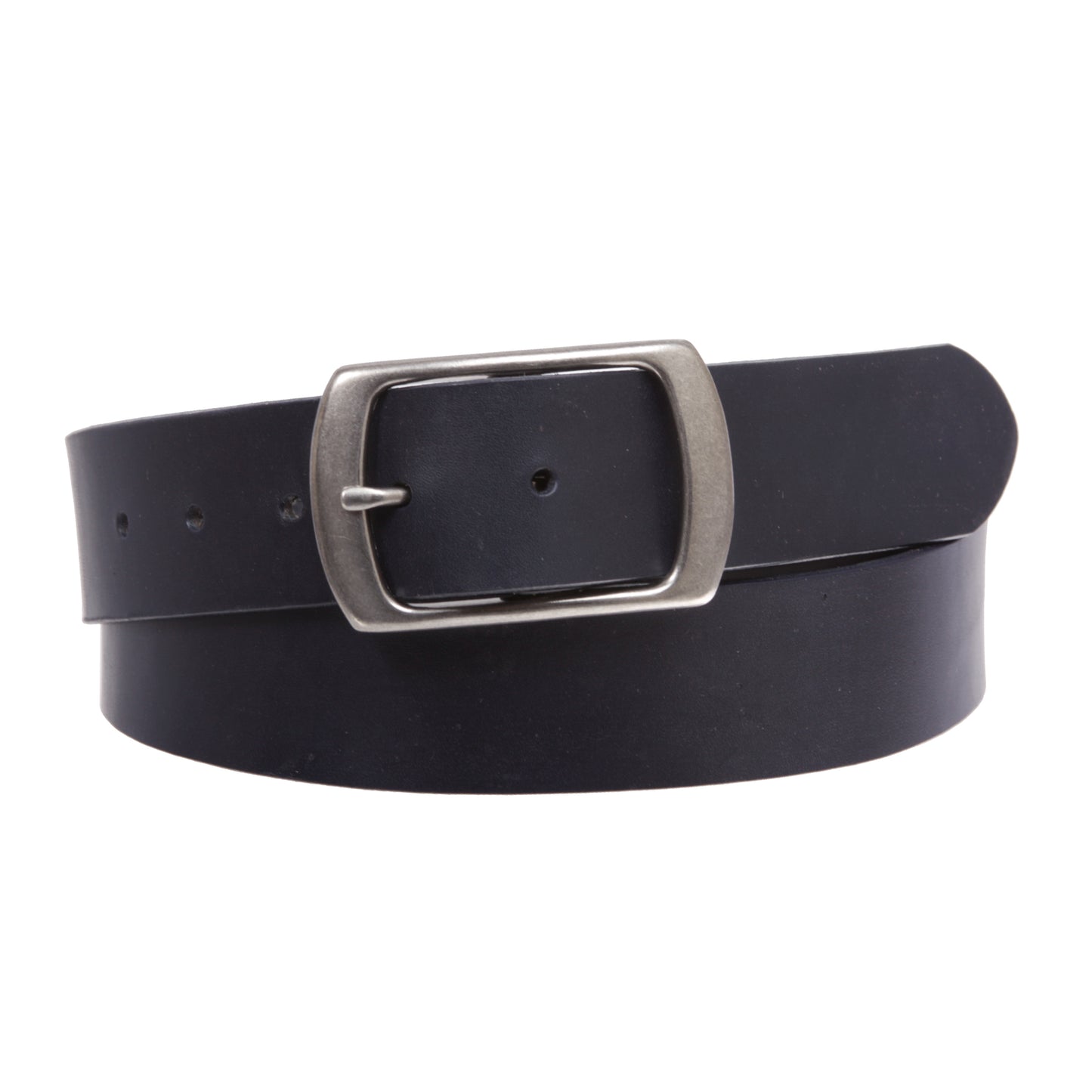 100% Leather Casual Belt with Center Bar Oval Buckle - Snap-On, 1.5" Wide, Big & Tall
