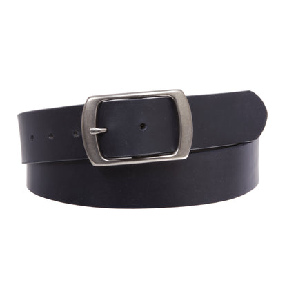 100% Leather Casual Belt with Center Bar Oval Buckle - Snap-On, 1.5" Wide, Big & Tall