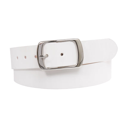 100% Leather Casual Belt with Center Bar Oval Buckle - Snap-On, 1.5" Wide, Big & Tall