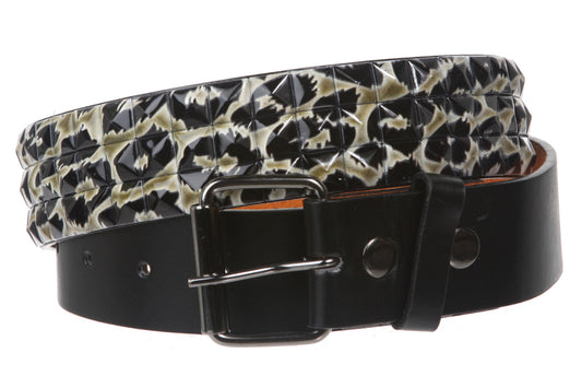 Snap On 1 1/2" Leopard Print Checkerboard Punk Rock Studded Belt