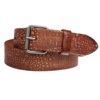 Croco Embossed Distressed 100% Leather Casual Belt for Men and Women