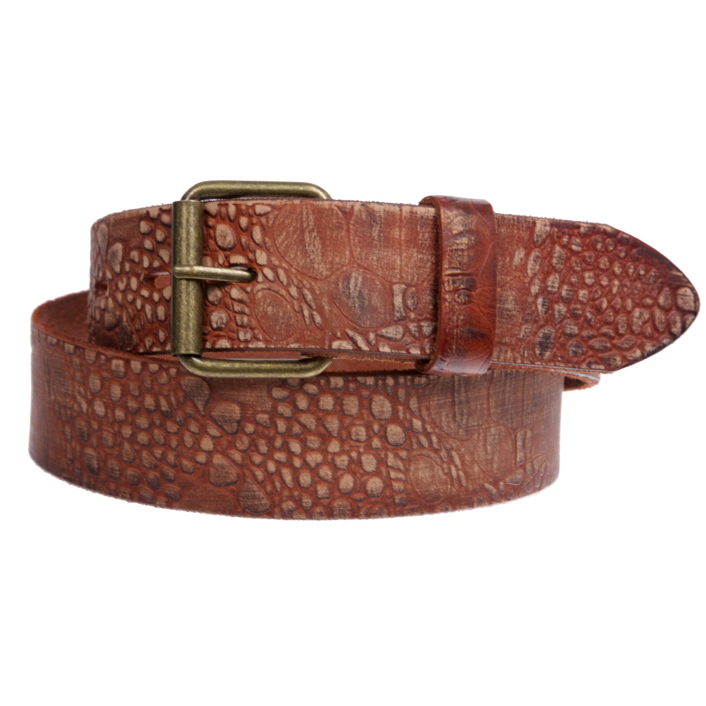 Croco Embossed Distressed 100% Leather Casual Belt for Men and Women