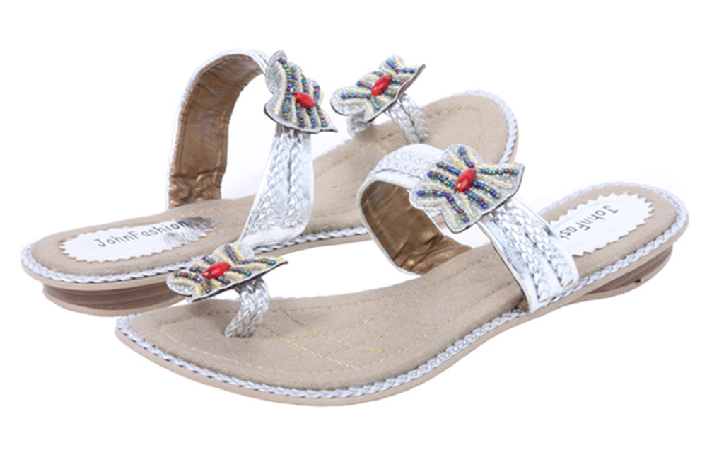 Womens JOHN FASHION Metallic Embroidery Butterfly Beads Sandal