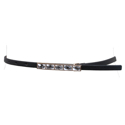 Womens 3/8" Skinny leather belt with Rhinestone rectangular buckle