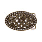 1 1/2" Antique Silver Brass Oval Perforated Engraved Crystal Rhinestone Western Floral Belt Buckle