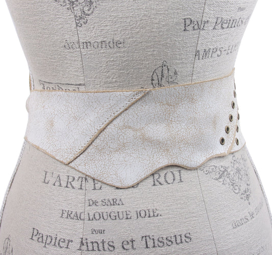 3" Wide Sash Genuine Vintage Crack Print Distressed Leather Belt w/ Double Circle Brass Buckle