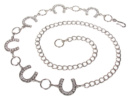 Ladies Rhinestone Horseshoe Metal Chain Belt