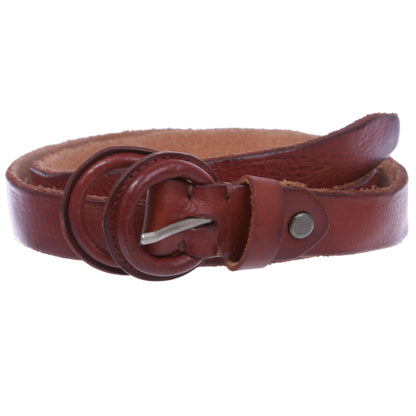 Women's Double Round Self-covered Vintage Distress Casual Leather Jean Belt