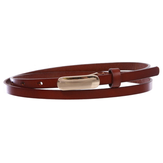 Women's 3/8" (10 mm) Skinny Plain Solid Real Leather Dress Belt