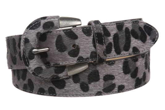 Women's 1 3/8" Semi-covered Leopard Print Animal Fur Fashion Belt