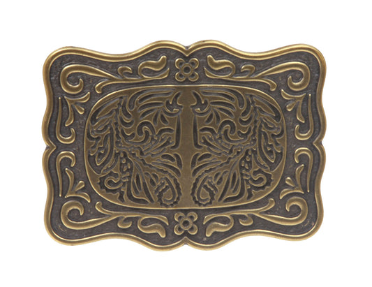 Western Rectangular Engraved Flower Belt Buckle