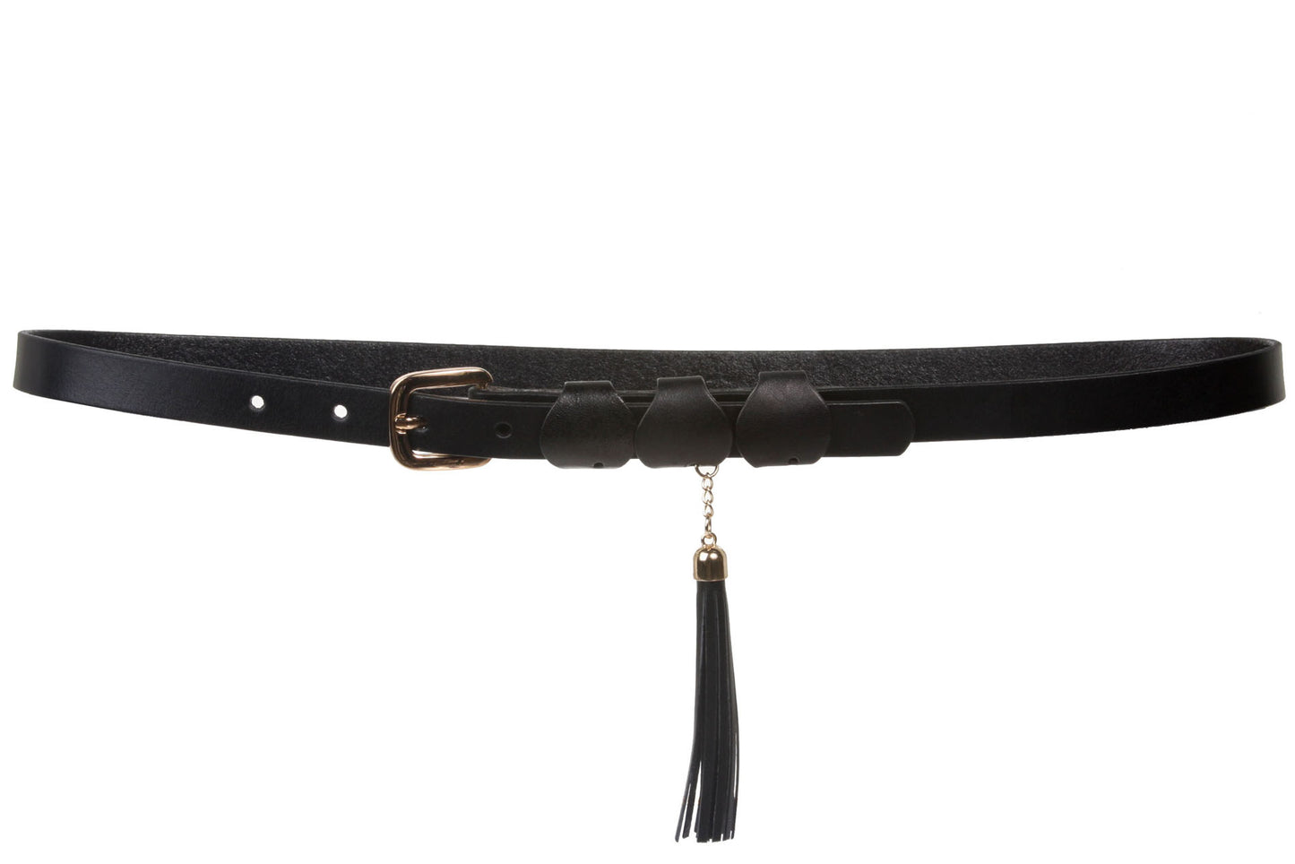 3/4" Skinny Waist Genuine Leather Belt with Tassel Detail