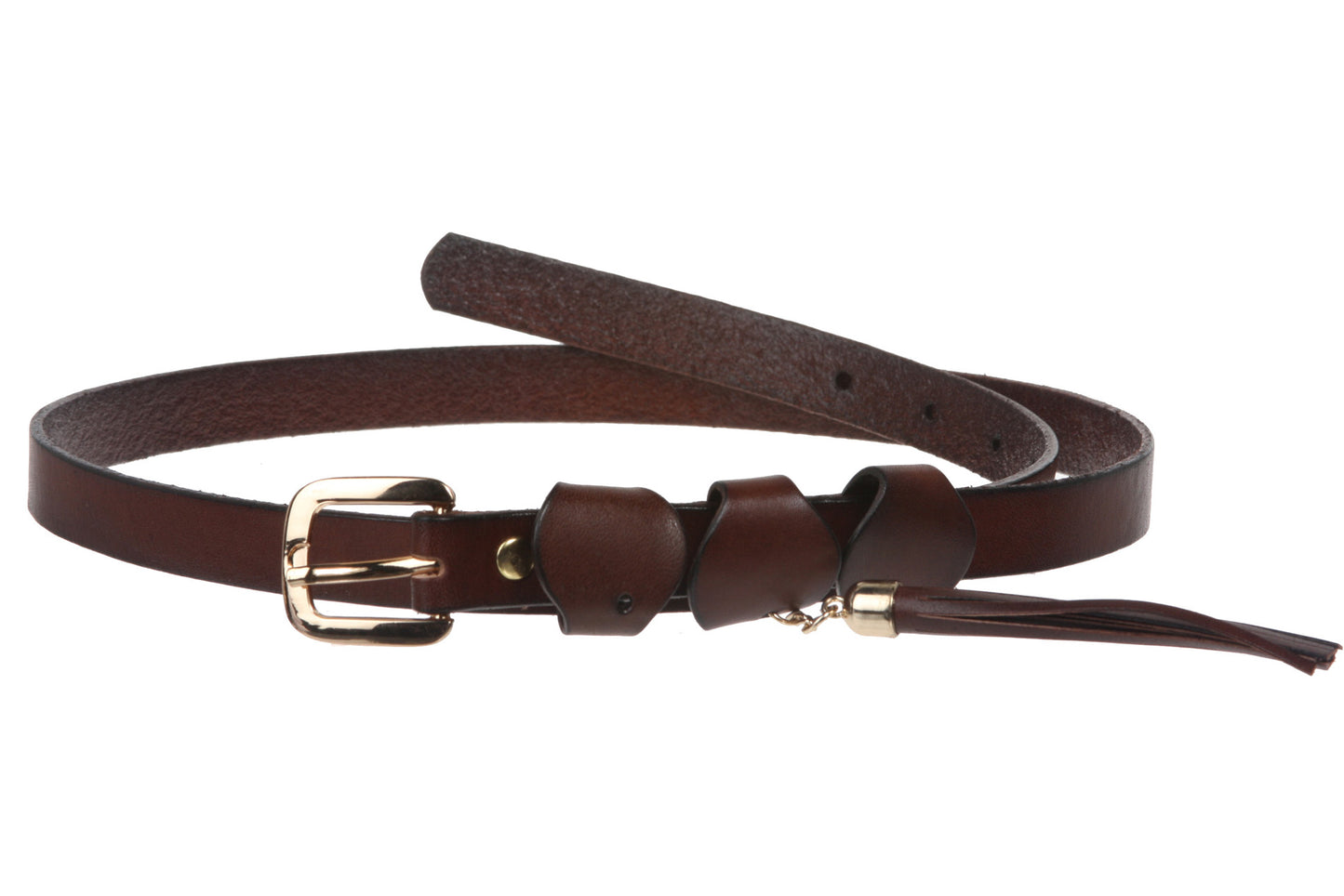 3/4" Skinny Waist Genuine Leather Belt with Tassel Detail