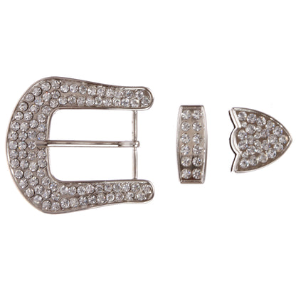 Western Single Prong Rhinestone Belt Buckle Set for Replacement or Leather Craft 1-1/2"