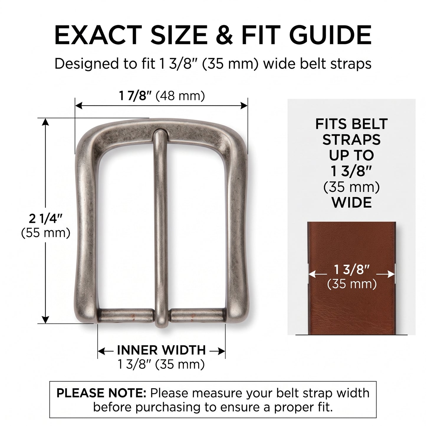 1 3/8" (35 mm) Single Prong Rectangular Belt Buckle