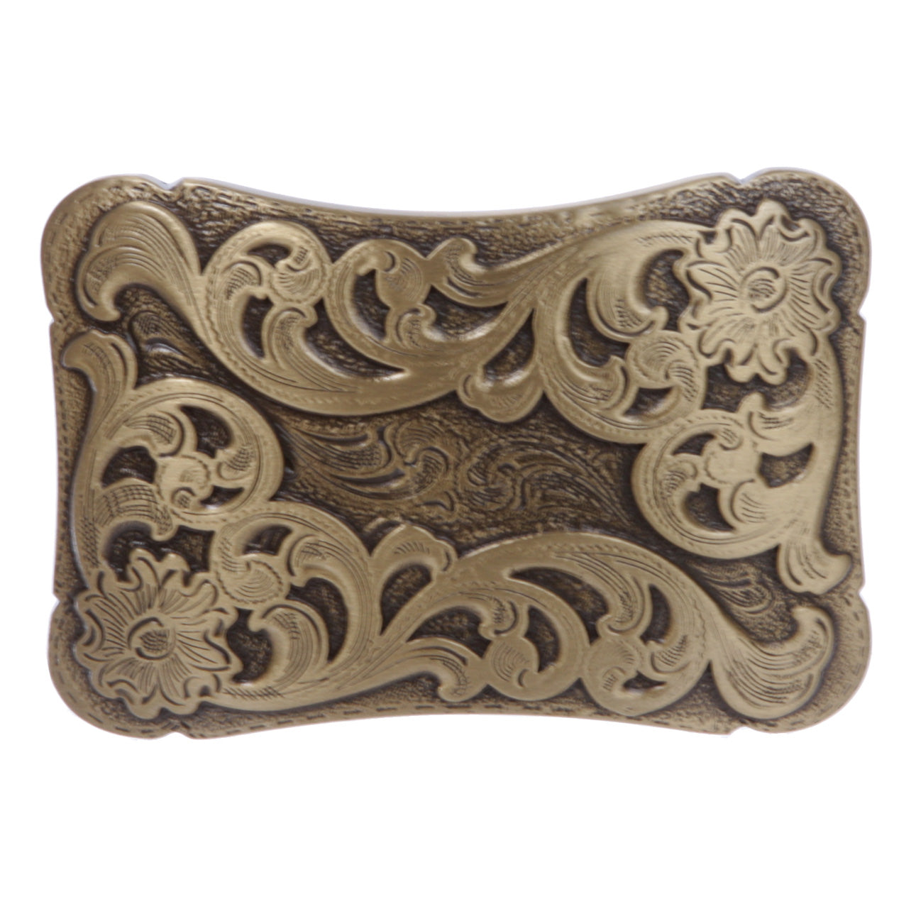 Western Solid Brass Engraved Rectangular Belt Buckle