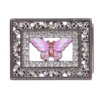 1 1/4" Western Rectangular Rhinestone Engraving Distinctive Pink Butterfly Buckle