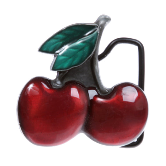 Enameled Twin Red Cherry Fruit Shape Belt Buckle