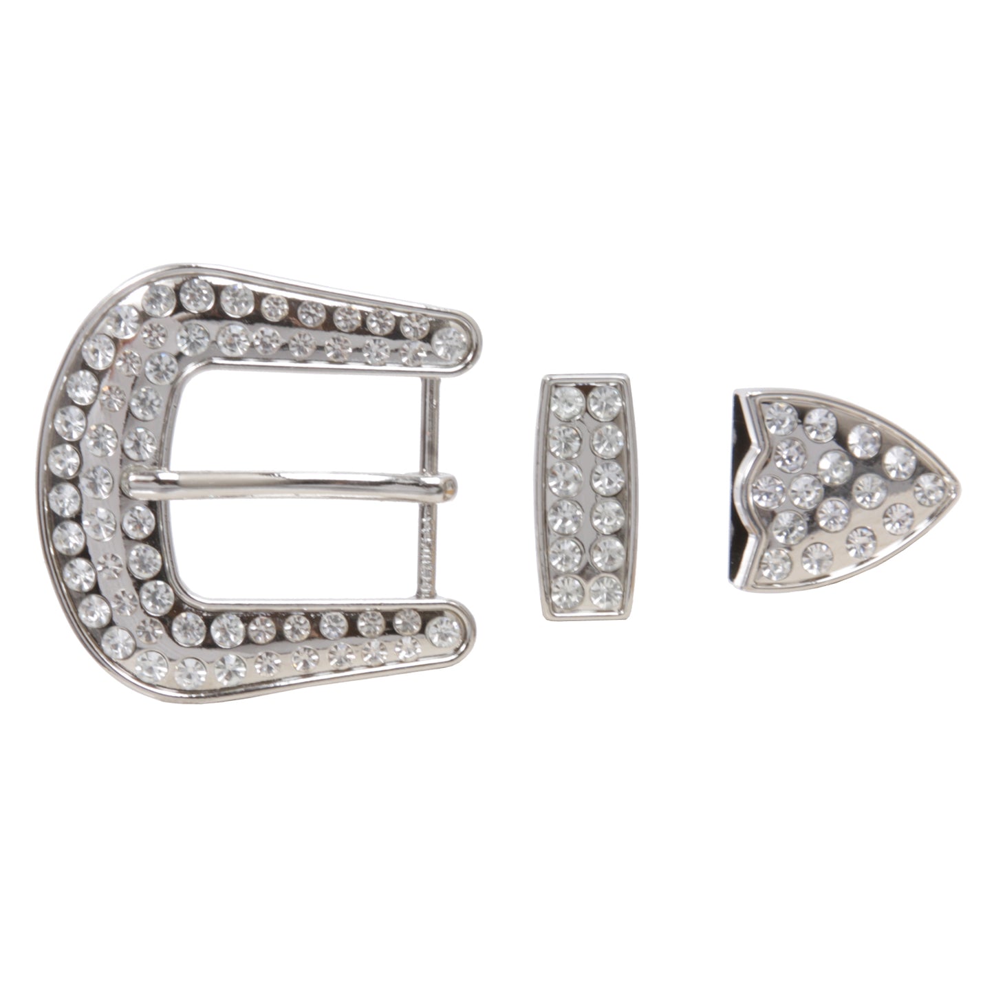 Western Rhinestone 3-Piece Belt Buckle Set - Fits 1 3/8" Straps, Silver Crystal Finish