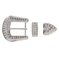 Western Rhinestone 3-Piece Belt Buckle Set - Fits 1 3/8" Straps, Silver Crystal Finish