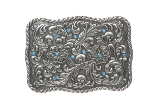 Western Rectangular Floral Antique Belt Buckle