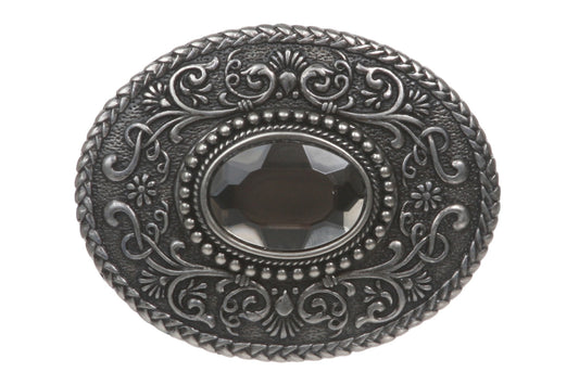 Western Rhinestone Oval Floral Antique Belt Buckle