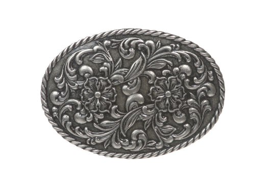 Western Oval Floral Antique Belt Buckle