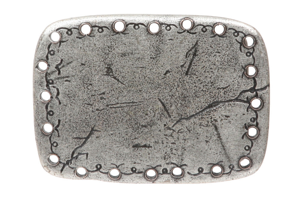 Western Rectangular Hammered Floral Engraving Antique Belt Buckle