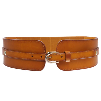 Women's High Waist Elastic Linked Cowhide Stretch Tapered Comfort Leather Belt