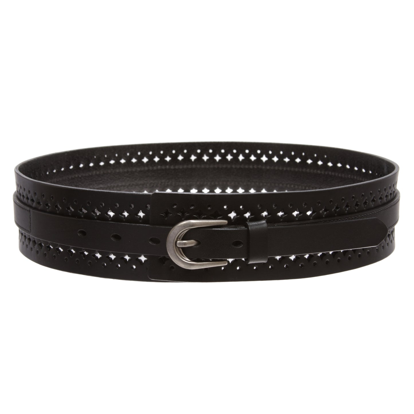 Women‘s Vintage Cowhide Leather Cutout Waist Belt with Skinny 3/4" Strap - 2 1/4" Wide
